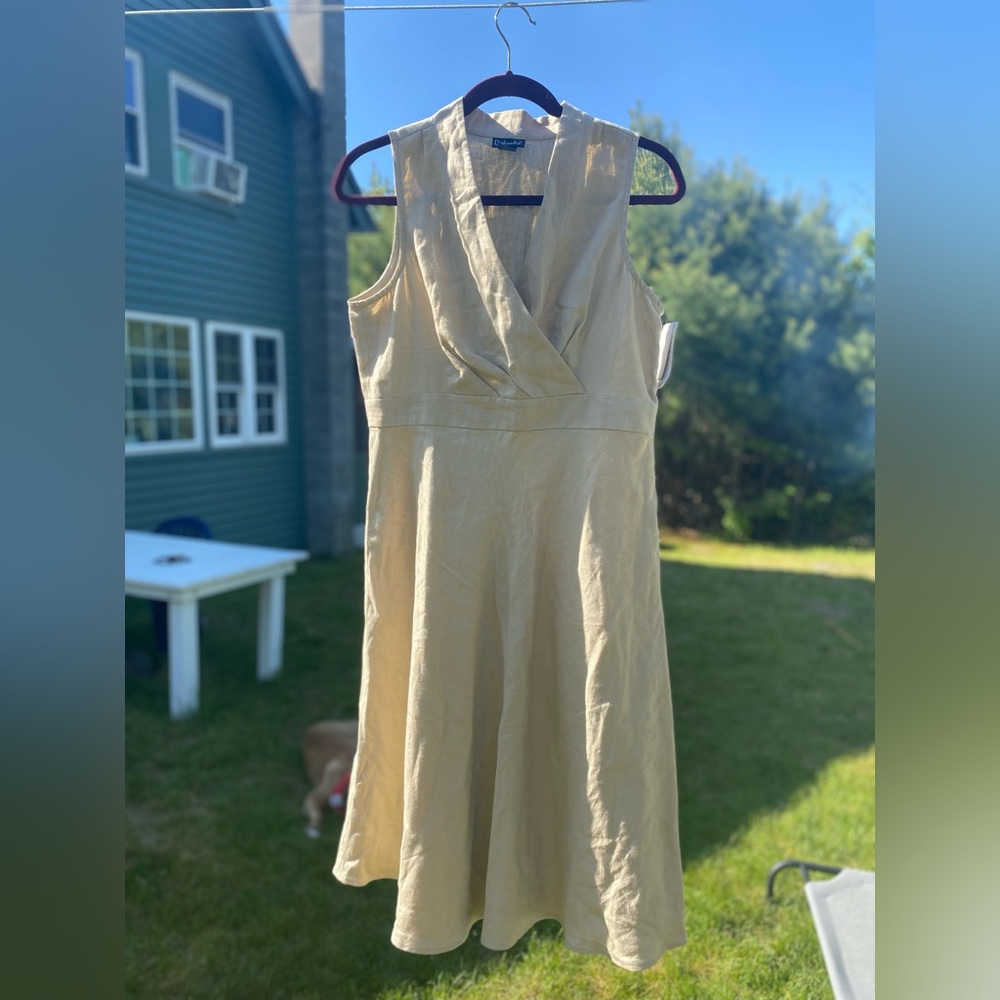 Rafaella linen fit & flare khaki midi dress size 10 NWT